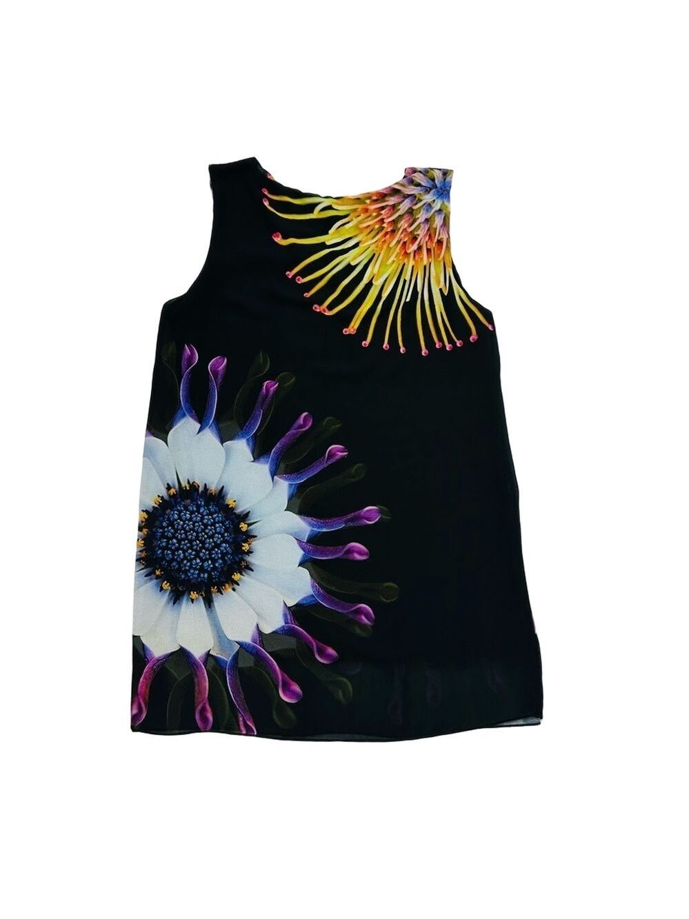 Carre Noir womens tank top black bright floral flowy Medium sleeveless summer